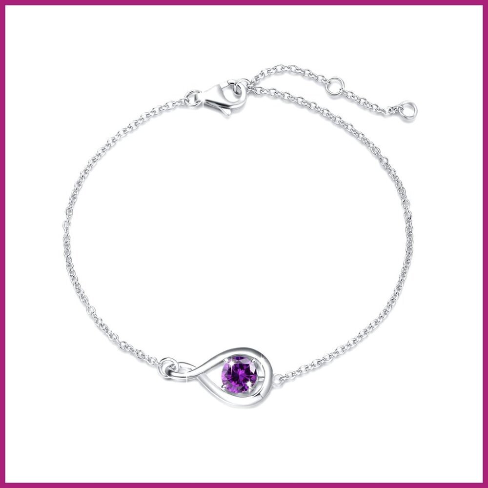 925 Sterling Silver Infinity Birthstone Bracelet Adjustable Chain